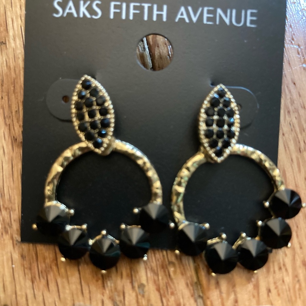 Saks Fifth Avenue Gold and Black Gemstone Earrings
